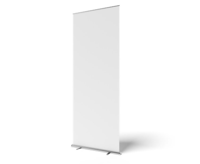 Blank, white roll-up banner